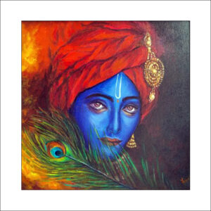original handmade acrylic painting by artist Yogita Kolge -Artist: Yogita Kolge -Title: Krishna 002 -Size: 12 X 12 Inches Medium: Acrylic on Canvas -Original handmade painting attached with a certificate of authenticity, with photo, date, name of the work, and artist signature. -Shipping: Rolled in a tube