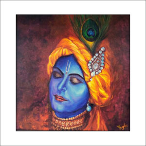 original handmade acrylic painting by artist Yogita Kolge -Artist: Yogita Kolge -Title: Krishna 003 -Size: 12 X 12 Inches Medium: Acrylic on Canvas -Original handmade painting attached with a certificate of authenticity, with photo, date, name of the work, and artist signature. -Shipping: Rolled in a tube