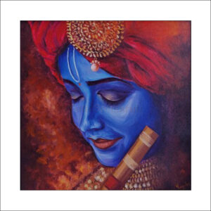 original handmade acrylic painting by artist Yogita Kolge -Artist: Yogita Kolge -Title: Krishna 004 -Size: 12 X 12 Inches Medium: Acrylic on Canvas -Original handmade painting attached with a certificate of authenticity, with photo, date, name of the work, and artist signature. -Shipping: Rolled in a tube